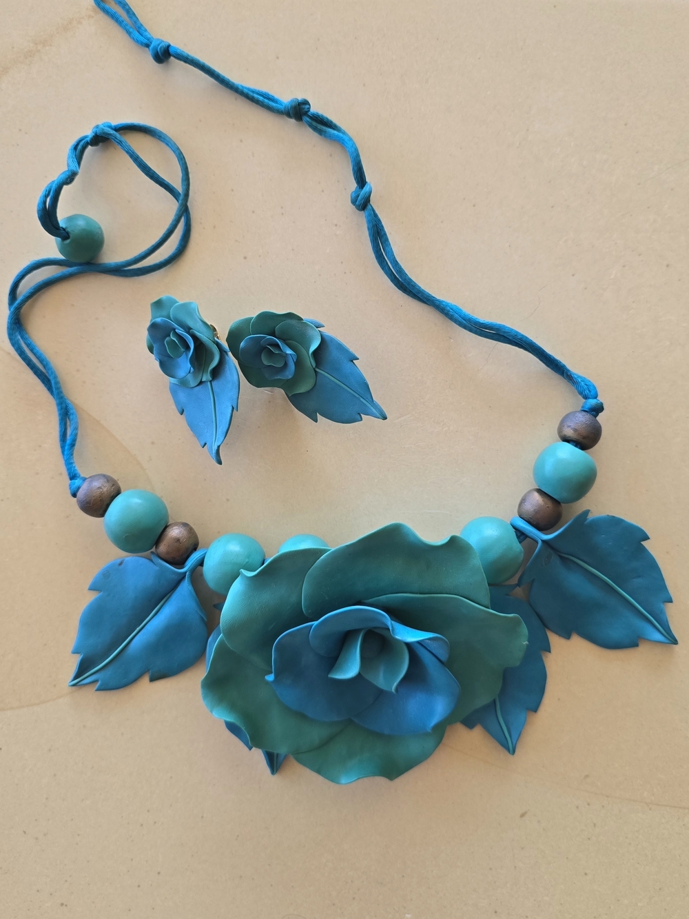 Bold Statement Wearable Art Hand Made Botanical Clay Floral Necklace Set Artisan